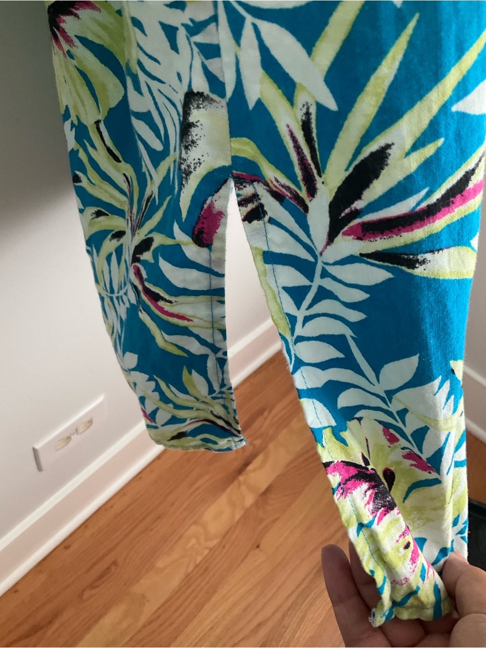 Anne Klein XL teal blue and white tropical patterned blouse Linen Blend - Picture 4 of 10